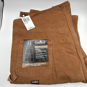 Carhartt Sandstone Duck Bib Overall Flannel Lined R42‎ BRN Mens 44X30 NOS NWT